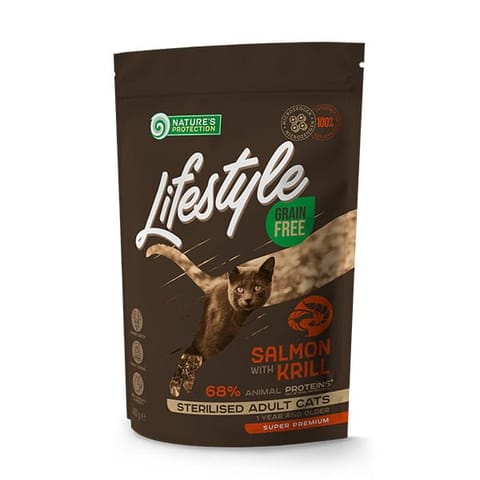 ⁨NATURE'S PROTECTION Lifestyle Grain Free Salmon with Krill Sterilised Adult Cat - dry cat food - 400 g⁩ at Wasserman.eu