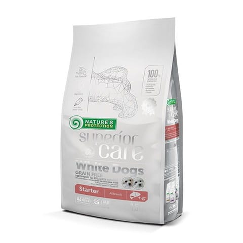 ⁨NATURE'S PROTECTION Superior Care White Dogs Grain Free Starter Salmon - dry food for white-coated puppies - 1.5 kg⁩ at Wasserman.eu