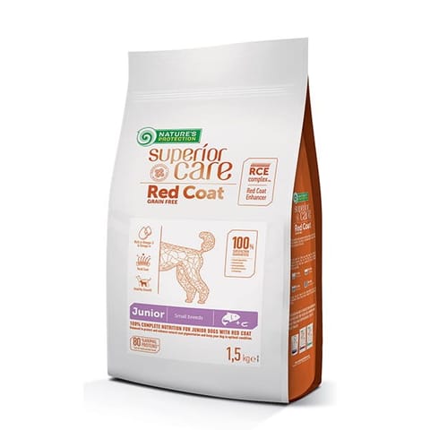 ⁨NATURE'S PROTECTION Superior Care Red Coat Grain Free Junior Small Salmon with Krill - dry food for puppies - 1.5 kg⁩ at Wasserman.eu