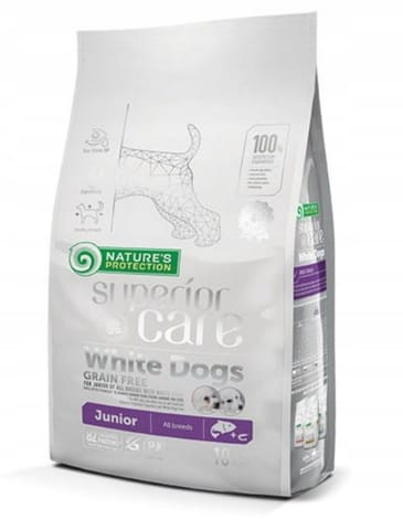 ⁨NATURE'S PROTECTION Superior Care White Dogs Grain Free Junior Salmon - dry food for puppies - 10 kg⁩ at Wasserman.eu