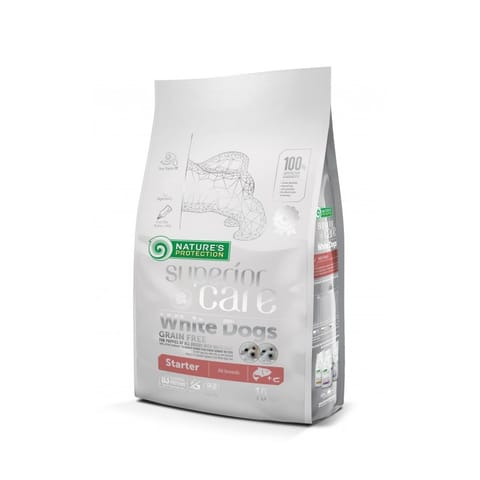 ⁨NATURE'S PROTECTION Superior Care White Dogs Grain Free Starter Salmon - dry food for white-coated puppies - 10 kg⁩ at Wasserman.eu