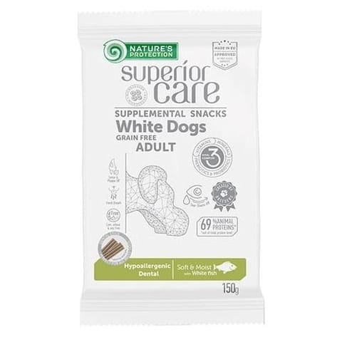 ⁨NATURE'S PROTECTION SC White Dogs Grain Free Adult Hypoallergenic Dental Whitefish - dog treat - 150 g⁩ at Wasserman.eu