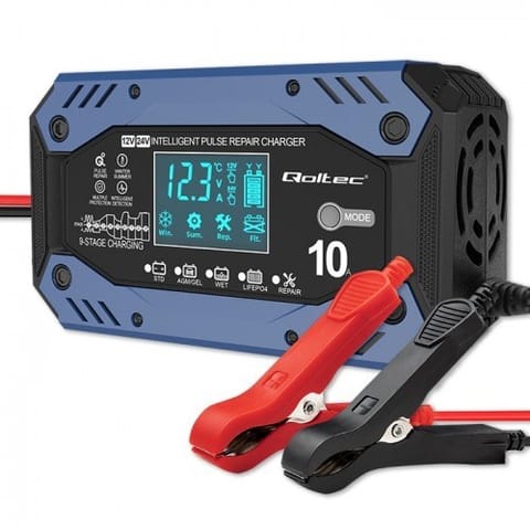 ⁨Qoltec 52482 vehicle battery charger 12/24 V Black, Blue⁩ at Wasserman.eu