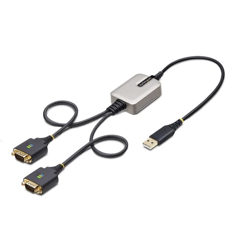 ⁨StarTech.com 2ft (60cm) 2-Port USB to Serial Adapter Cable, Interchangeable DB9 Screws/Nuts, COM Retention, USB-A to DB9 RS232, FTDI, Level-4 ESD Protection, Windows/macOS/ChromeOS/Linux - Rugged TPE Construction⁩ at Wasserman.eu