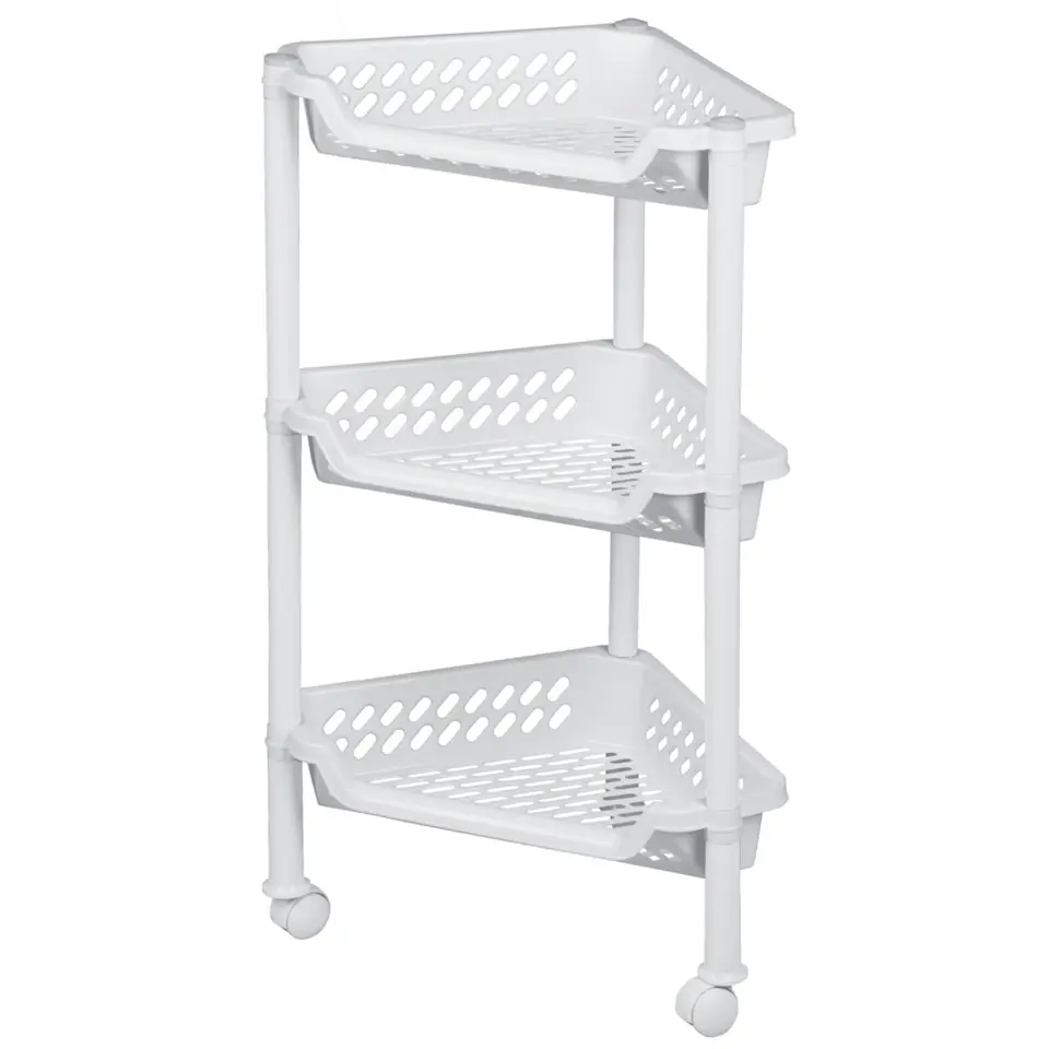 ⁨Corner shelving unit with wheels 3 shelves Plast Team white⁩ at Wasserman.eu