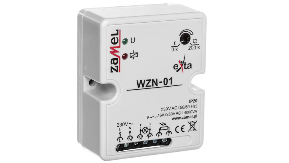 ⁨Wyłącznik zmierzchowy 16A 230V 0-200lx WZN-01 EXT10000147⁩ w sklepie Wasserman.eu
