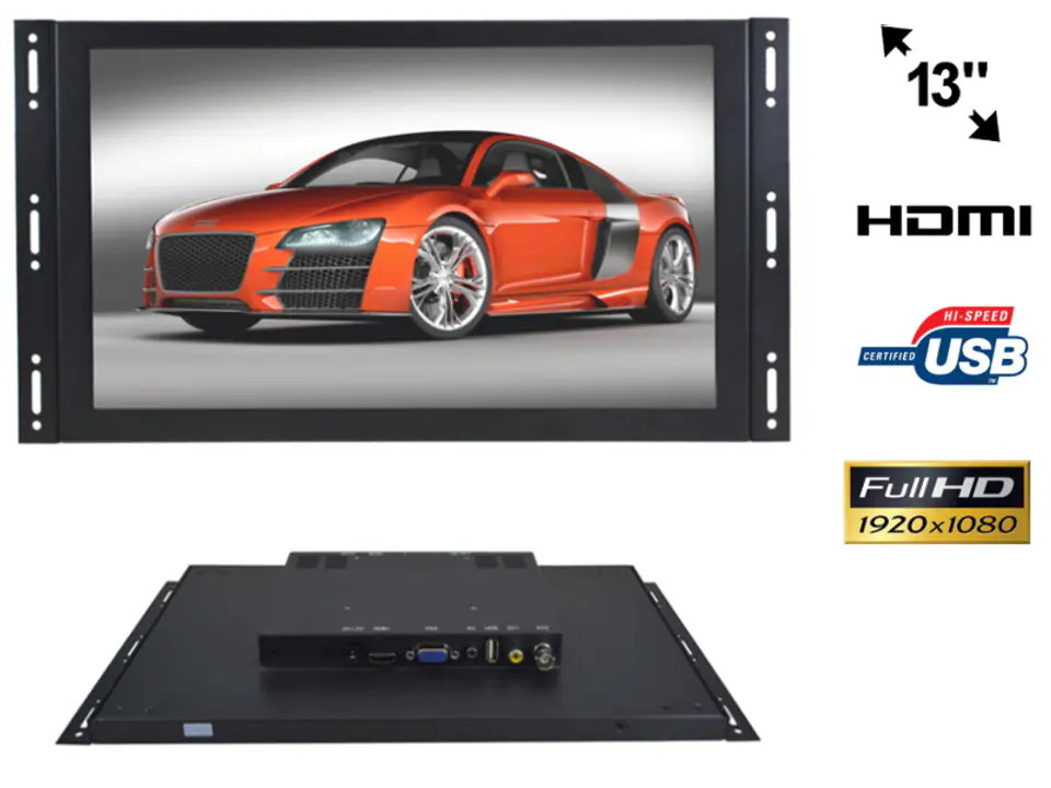 ⁨Monitor open frame ips led 13cali full hd vga hdmi usb av 12v 230v⁩ w sklepie Wasserman.eu