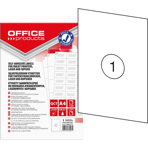 ⁨Etykiety Office Products A4 210x297mm białe (100)⁩ w sklepie Wasserman.eu