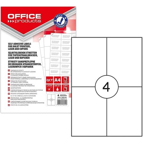 ⁨Etykiety Office Products A4 105x148mm białe (100)⁩ w sklepie Wasserman.eu