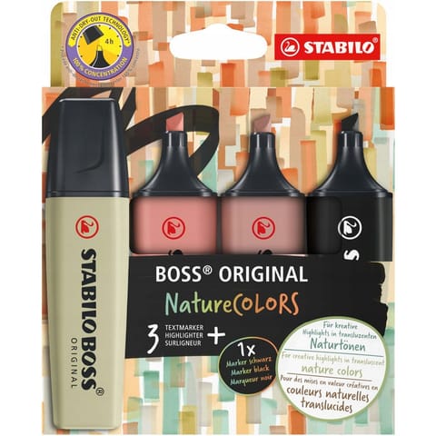 ⁨Zakreślacz BOSS ORIGINAL Nature COLOURS 70/4-2-3 mix 4kolory⁩ w sklepie Wasserman.eu