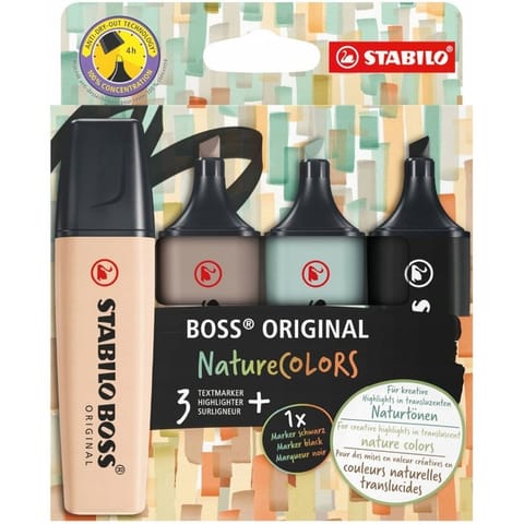 ⁨Zakreślacz BOSS ORIGINAL Nature COLOURS 70/4-2-5 mix 4kolory⁩ w sklepie Wasserman.eu