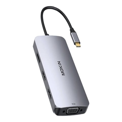 ⁨HUB 8 w 1 MOKiN USB-C VGA+2xHDMI (srebrny)⁩ w sklepie Wasserman.eu