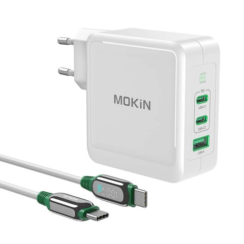 ⁨Ładowarka sieciowa MOKiN PD140W GaN 2xUSB-C 1xUSB-A (biała)⁩ w sklepie Wasserman.eu