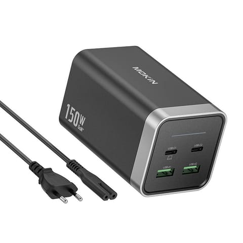 ⁨Ładowarka sieciowa MOKiN PD150W 2xUSB-C 2xUSB-A (czarny)⁩ w sklepie Wasserman.eu