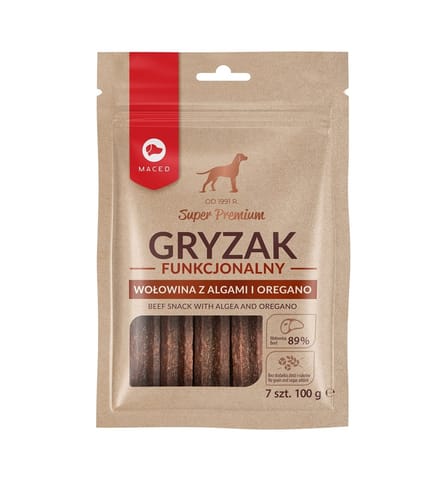 ⁨MACED Beef snack with algea and oregano - dog chew - 100g⁩ at Wasserman.eu