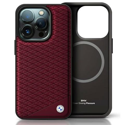 ⁨BMW BMHMP16X23RDDR iPhone 16 Pro Max 6.9" czerwony/red hardcase Sign Leather Diamond Metal Logo MagSafe⁩ w sklepie Wasserman.eu