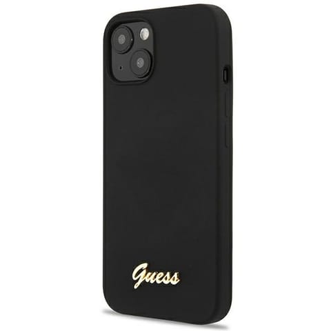 ⁨Guess GUHCP13MLSLMGBK iPhone 13 / 14 /  15 6.1" black/czarny hardcase Silicone Script Gold Logo⁩ w sklepie Wasserman.eu