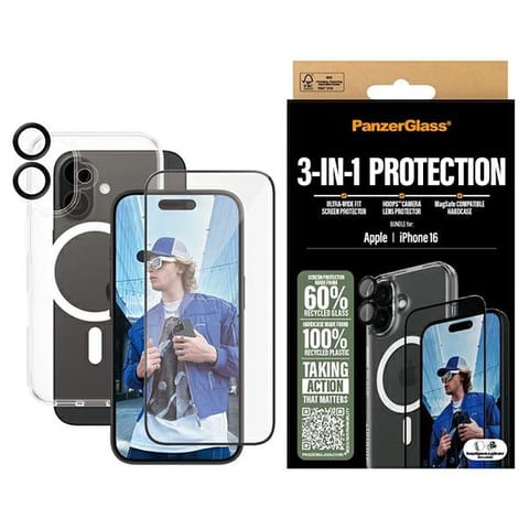 ⁨PanzerGlass Bundle 3in1 iPhone 16 6.1" D3O Hardcase + Screen Protector UWF+ Lens B1291+2861+1283⁩ w sklepie Wasserman.eu