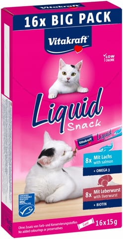 ⁨VITAKRAFT CAT LIQUID SNACK przysmak z wątróbką i łososiem 16sztuk⁩ w sklepie Wasserman.eu