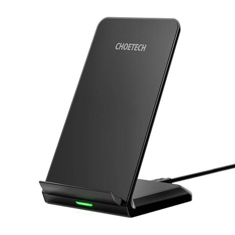 ⁨Choetech Two Coil Fast Wireless Charger Stand 15W Black + Micro USB Cable 1.2m (T524-F)⁩ at Wasserman.eu