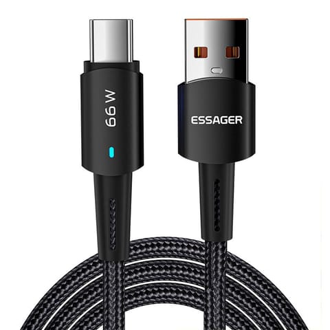 ⁨Kabel USB-A do USB-C, Essager, EXCT-CGB01, 66W, 0.5m (czarny)⁩ w sklepie Wasserman.eu