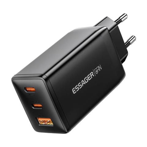 ⁨Ładowarka sieciowa, Essager, ECTAC-DYB01-Z, GaN, 2xUSB-C, USB-A, 67W (czarna)⁩ w sklepie Wasserman.eu