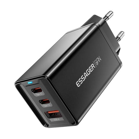 ⁨Ładowarka sieciowa, Essager, ECTAC-KSB01-Z, GaN, 2xUSB-C, USB-A, 67W (czarna)⁩ w sklepie Wasserman.eu