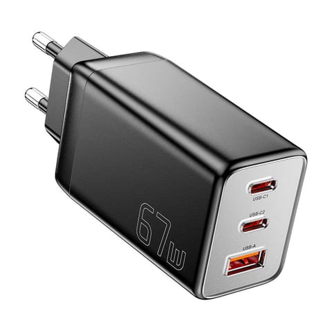 ⁨Ładowarka sieciowa, Essager, ECT67W-LJB01-Z, GaN, 2xUSB-C, USB-A, 67W (czarna)⁩ w sklepie Wasserman.eu