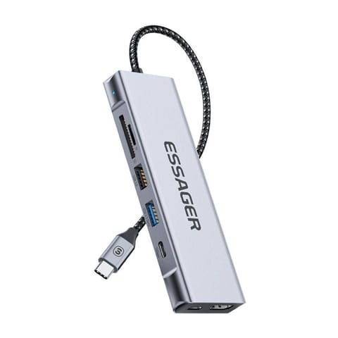 ⁨Stacja dokująca, Essager, EHB08-QK0G-Z, HDMI, 2xUSB-A, SD card, TF card (szary)⁩ w sklepie Wasserman.eu