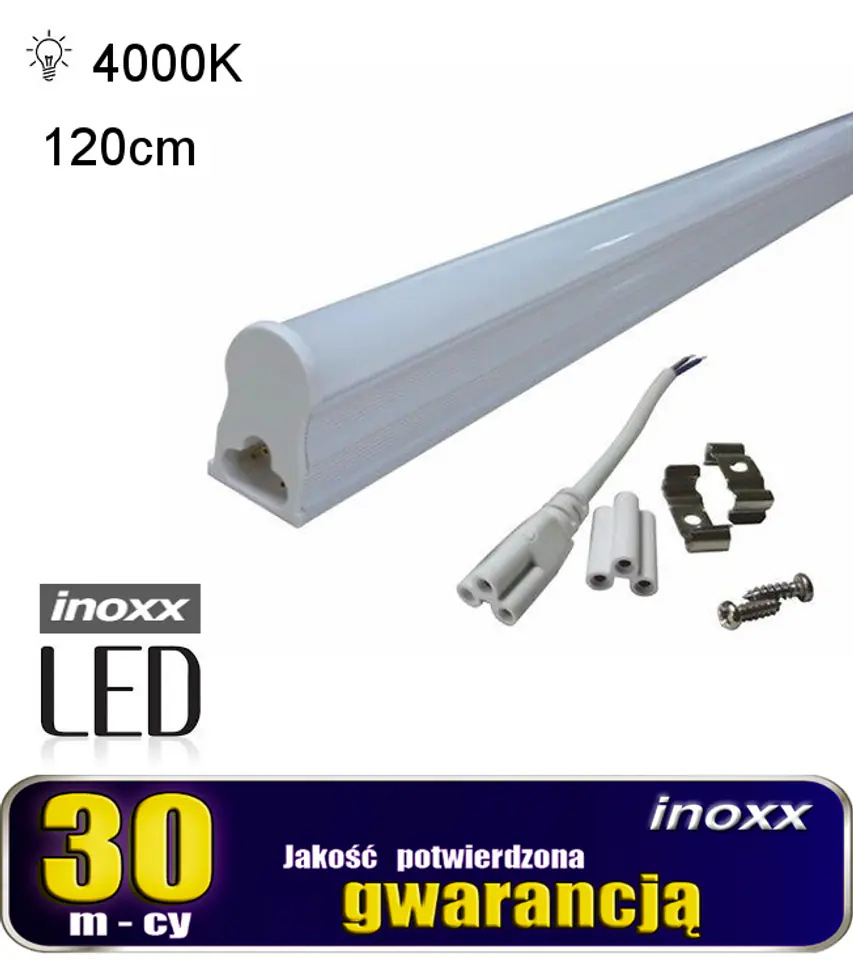 ⁨ŚWIETLÓWKA LED LINIOWA T5 120CM 18W NEUTRALNA 4000K LAMPA NATYNKOWA ZINTEGROWANA Z OPRAWĄ⁩ w sklepie Wasserman.eu