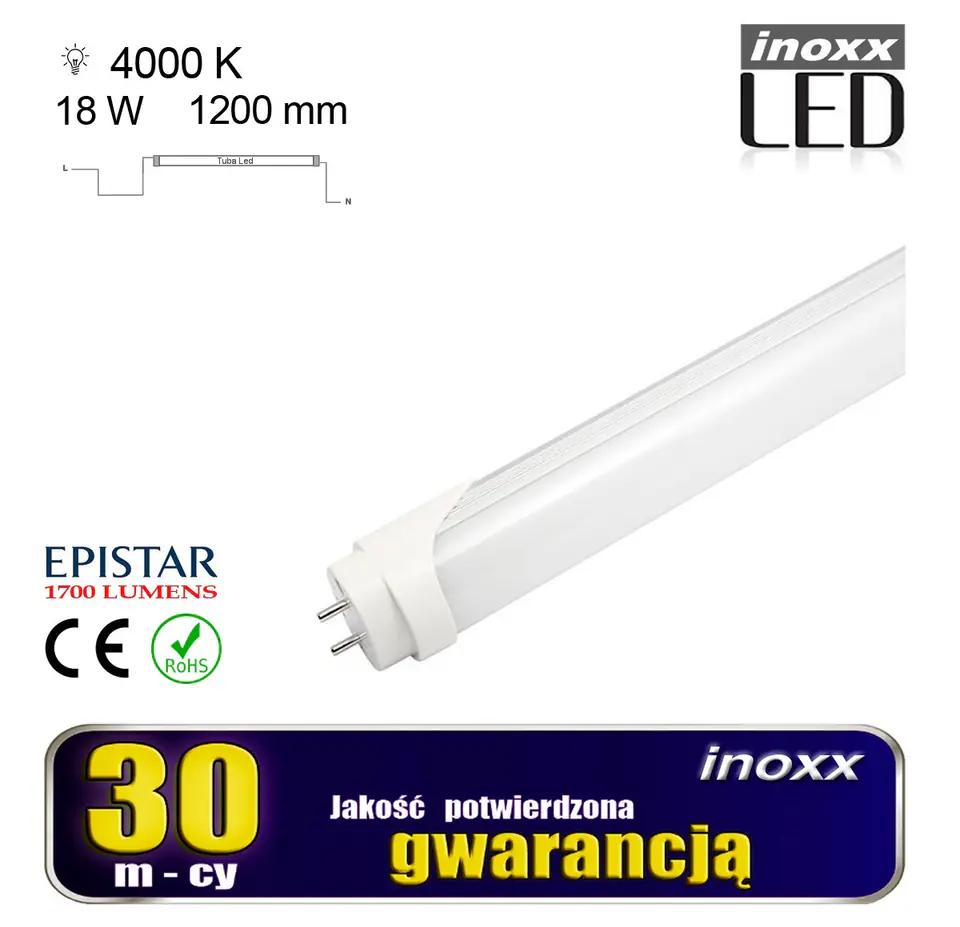 ⁨Świetlówka led 120cm 18w t8 4000k g13 neutralna⁩ w sklepie Wasserman.eu