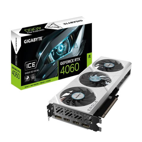 ⁨GIGABYTE GeForce RTX 4060 EAGLE OC ICE 8G Graphics Card - 8GB GDDR6, 128bit, PCI-E 4.0, 2505MHz Core Clock, 2 x DisplayPort 1.4a, 2 x HDMI 2.1a, NVIDIA DLSS 3, GV-N4060EAGLEOC ICE-8GD⁩ at Wasserman.eu