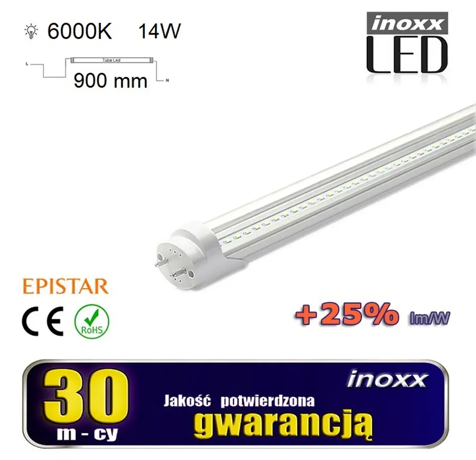 ⁨LED TUBE 90CM 14W T8 6000K G13 COLD TRANSPARENT⁩ at Wasserman.eu