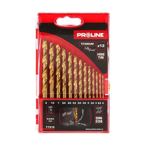 ⁨13 PCS,HSSTiN TWIST DRILLS,DIN338 (2-8MM), PROLINE⁩ at Wasserman.eu