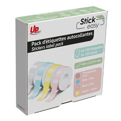 ⁨UPrint etykiety 14mmx40mm, pink, yellow, blue, transparent, 180 etykiety, UP21 4x180 PASTEL, do drukarek StickEasy⁩ w sklepie Wasserman.eu