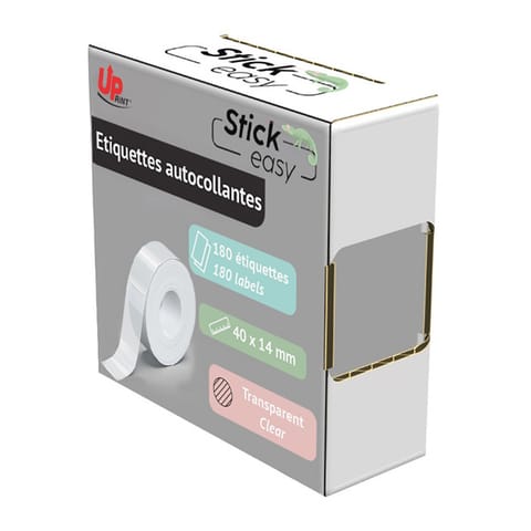 ⁨UPrint etykiety 14mmx40mm, przezroczysta, 180 etykiety, UP21 180 TRANSPARENT, do drukarek StickEasy⁩ w sklepie Wasserman.eu