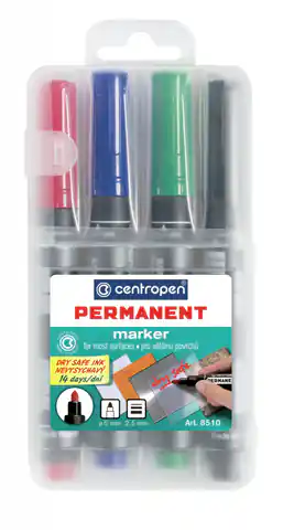 ⁨MARKERY PARMANENTNE "Permanent Dry Safe Ink 8510" 4 kolory CENTROPEN⁩ w sklepie Wasserman.eu