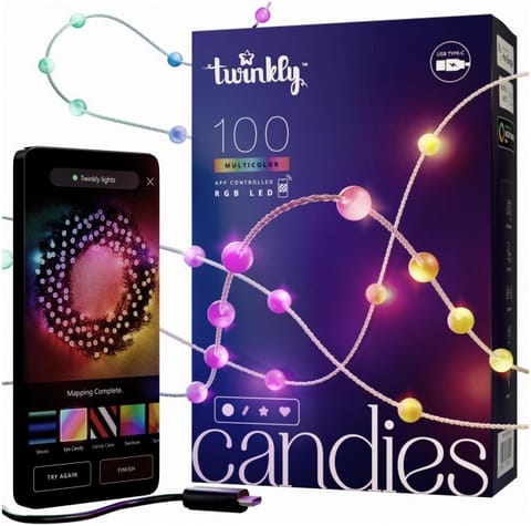 ⁨Twinkly Candies – 100 Lampki w kształcie pereł RGB LEDs, zielony przewód, USB-C⁩ w sklepie Wasserman.eu