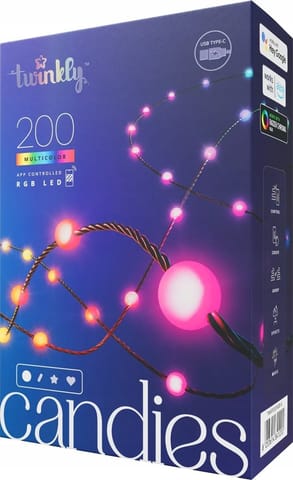 ⁨Twinkly Candies – 200 Lampki w kształcie pereł RGB LEDs, zielony przewód, USB-C⁩ w sklepie Wasserman.eu