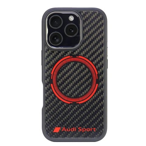 ⁨Audi Carbon Fiber Sport Red Circle MagSafe iPhone 16 Pro 6.3" czarny/black hardcase AUS-TPUPCMIP16P-RSQ/D5-BK⁩ w sklepie Wasserman.eu