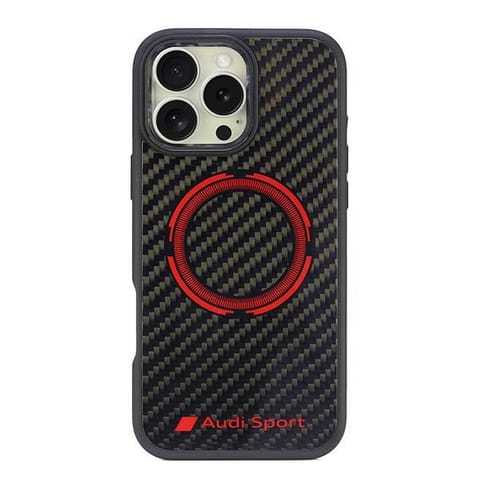 ⁨Audi Carbon Fiber Sport Red Circle MagSafe iPhone 16 Pro Max 6.9" czarny/black hardcase AUS-TPUPCMIP16PM-RSQ/D5-BK⁩ w sklepie Wasserman.eu
