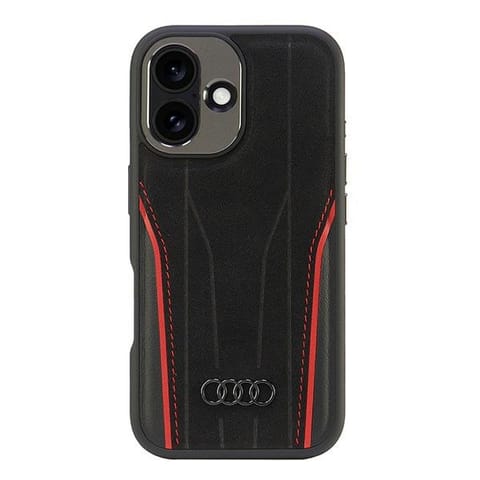 ⁨Audi Genuine Leather MagSafe iPhone 16 6.1" czarno-czerwony/black-red hardcase AU-TPUPCMIP16-R8/D3-RD⁩ w sklepie Wasserman.eu