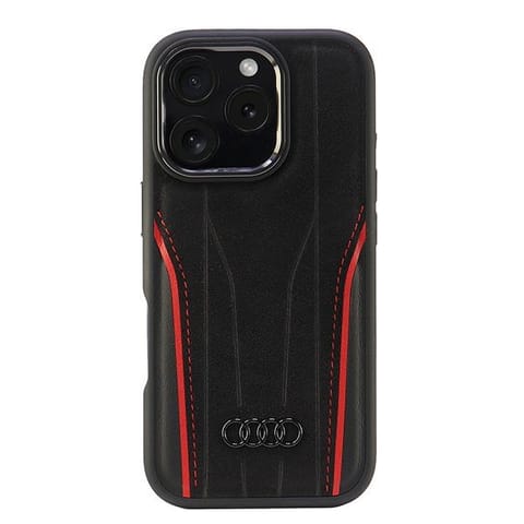 ⁨Audi Genuine Leather MagSafe iPhone 16 Pro 6.3" czarno-czerwony/black-red hardcase AU-TPUPCMIP16P-R8/D3-RD⁩ w sklepie Wasserman.eu