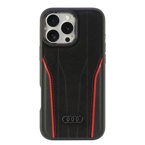 ⁨Audi Genuine Leather MagSafe iPhone 16 Pro Max 6.9" czarno-czerwony/black-red hardcase AU-TPUPCMIP16PM-R8/D3-RD⁩ w sklepie Wasserman.eu