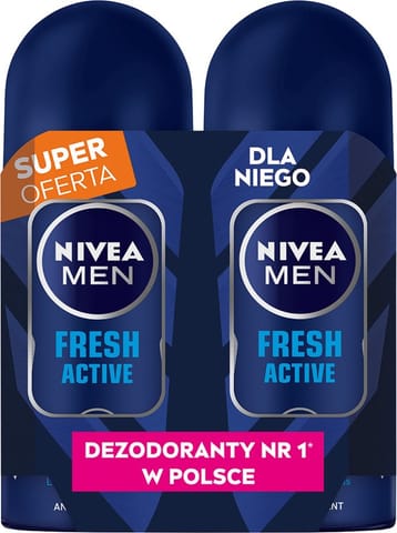 ⁨NIVEA MEN Antyperspirant w kulce Fresh Active DUO 2x50 ml⁩ w sklepie Wasserman.eu