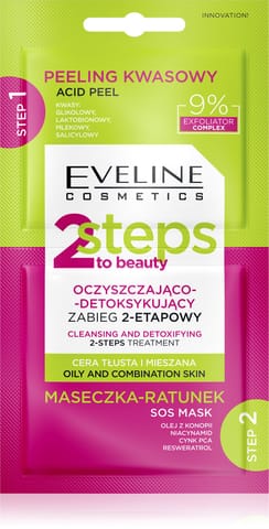 ⁨EVELINE 2Steps To Beauty Zabieg 2-etapowy oczyszczająco detoksykujący 2x4 ml⁩ w sklepie Wasserman.eu