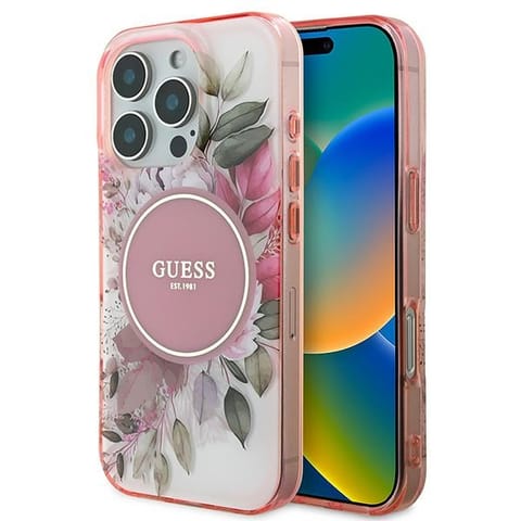 ⁨Guess GUHMP16XHFWBDCEP iPhone 16 Pro Max6.9" różowy/pink hardcase IML Flower & Tonal Circle MagSafe⁩ w sklepie Wasserman.eu