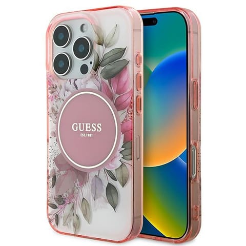 ⁨Guess GUHMP16XHFWBDCEP iPhone 16 Pro Max 6.9" różowy/pink hardcase IML Flower & Tonal Circle MagSafe⁩ w sklepie Wasserman.eu