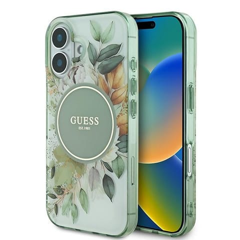 ⁨Guess GUHMP16SHFWBDCEN iPhone 16 6.1" zielony/green hardcase IML Flower & Tonal Circle MagSafe⁩ w sklepie Wasserman.eu