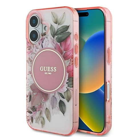 ⁨Guess GUHMP16MHFWBDCEP iPhone 16 Plus 6.7" różowy/pink hardcase IML Flower & Tonal Circle MagSafe⁩ w sklepie Wasserman.eu